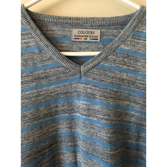 Colours Alexander Julian Mens Size L Blue Stripe Sweater - Picture 2 of 6